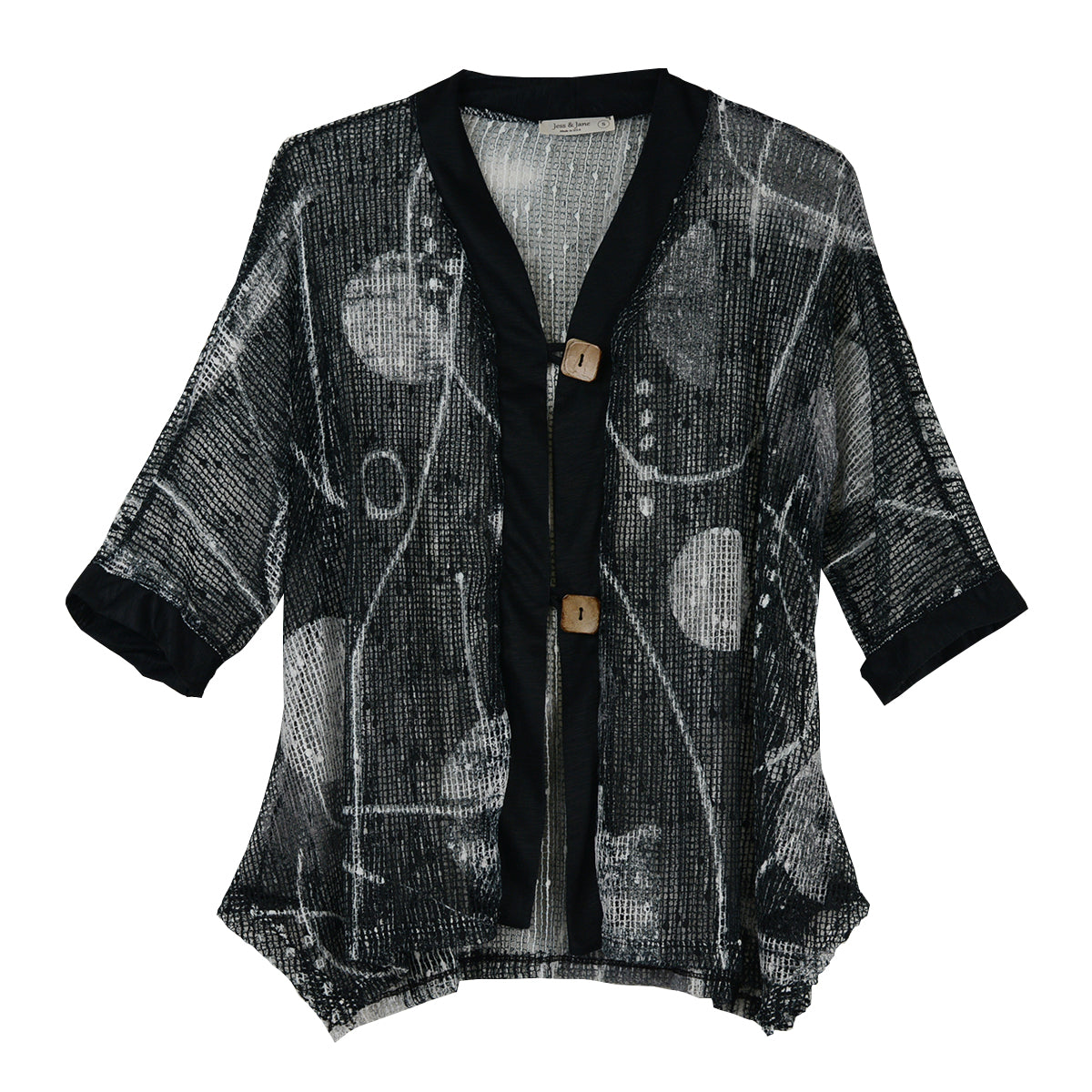 Jess & Jane Canvas Printed Mesh Cardigan Top (BC8-2069)(Multi)