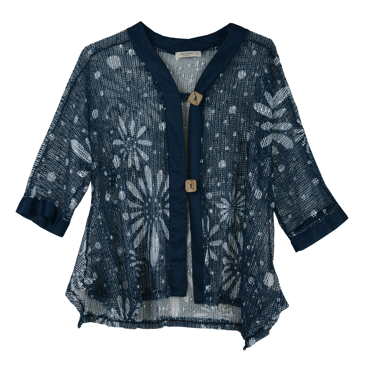 Jess & Jane Evangeline Printed Mesh Cardigan Top (BC8-2182)(Multi)