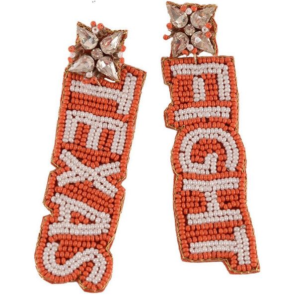 Texas Longhorn HOOK 'EM Beaded Earrings (ERTEX)