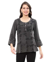 Parsley & Sage Betsy Vintage Wash Tonal Embroidery Top (CHAR)