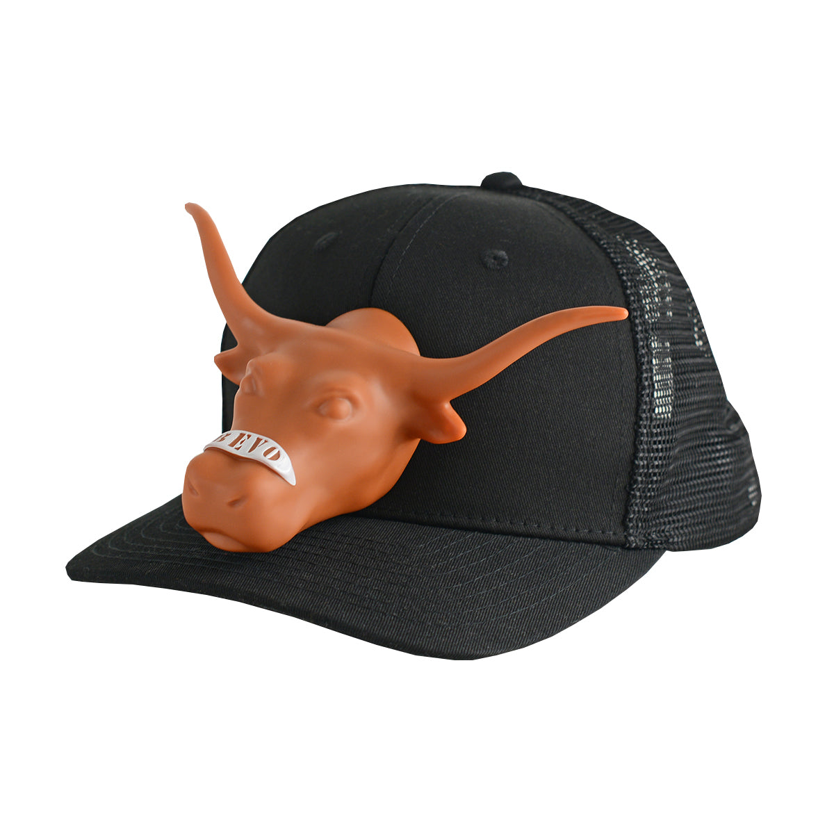 Texas Longhorn 3D Horns Up Black Trucker Cap
