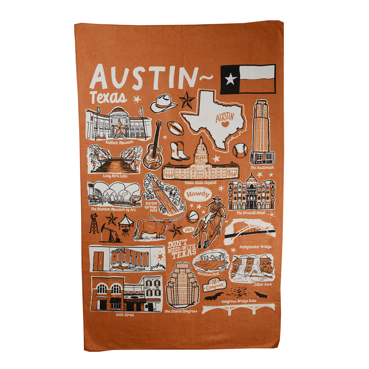 Vive La fete Austin Texas Icons Beach Towel (HDTW021M) (Burnt Orange )
