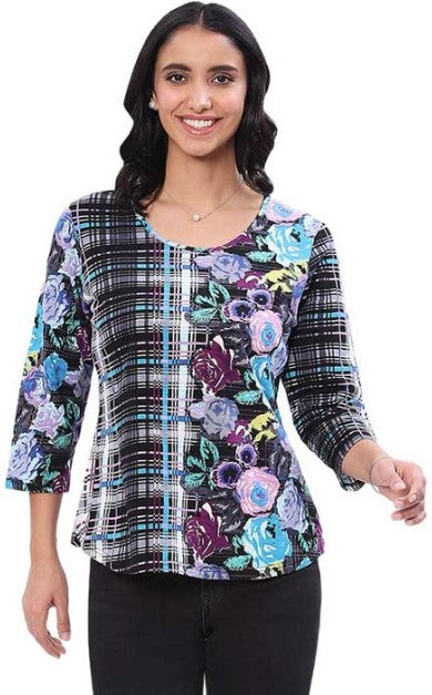 Parsley & Sage Bloom Multi Print Top (PURP/TURQ)