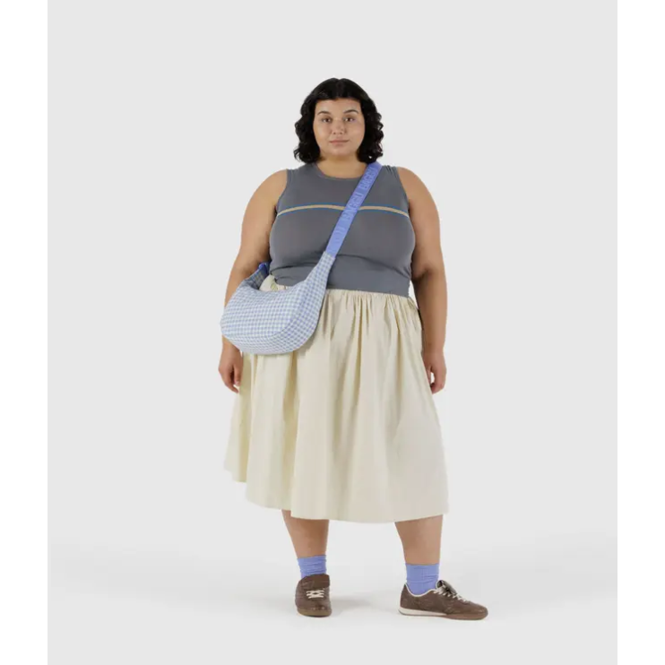 Baggu Medium Nylon Crescent Bag - Light Blue Gingham