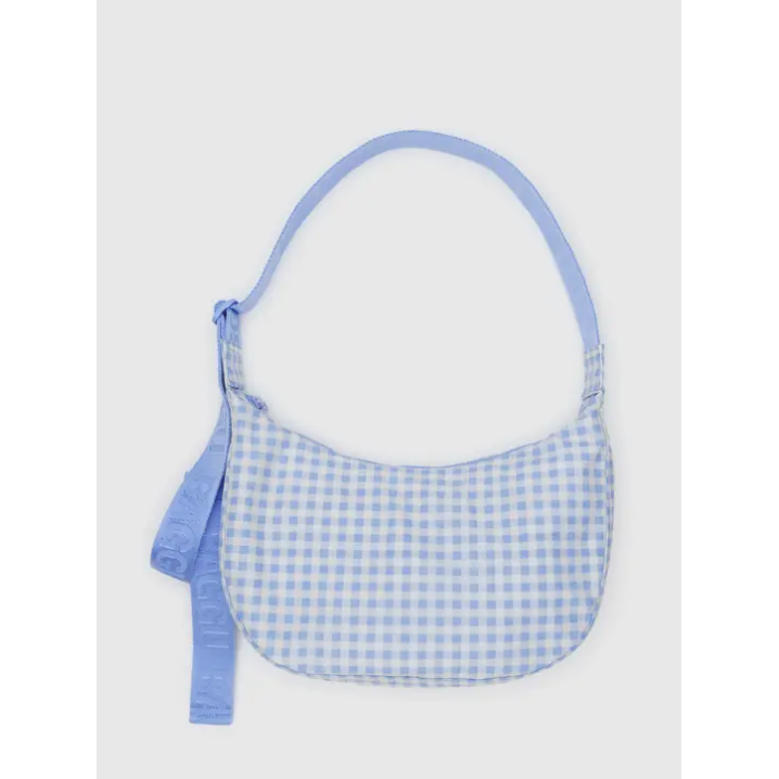 Baggu Medium Nylon Crescent Bag - Light Blue Gingham
