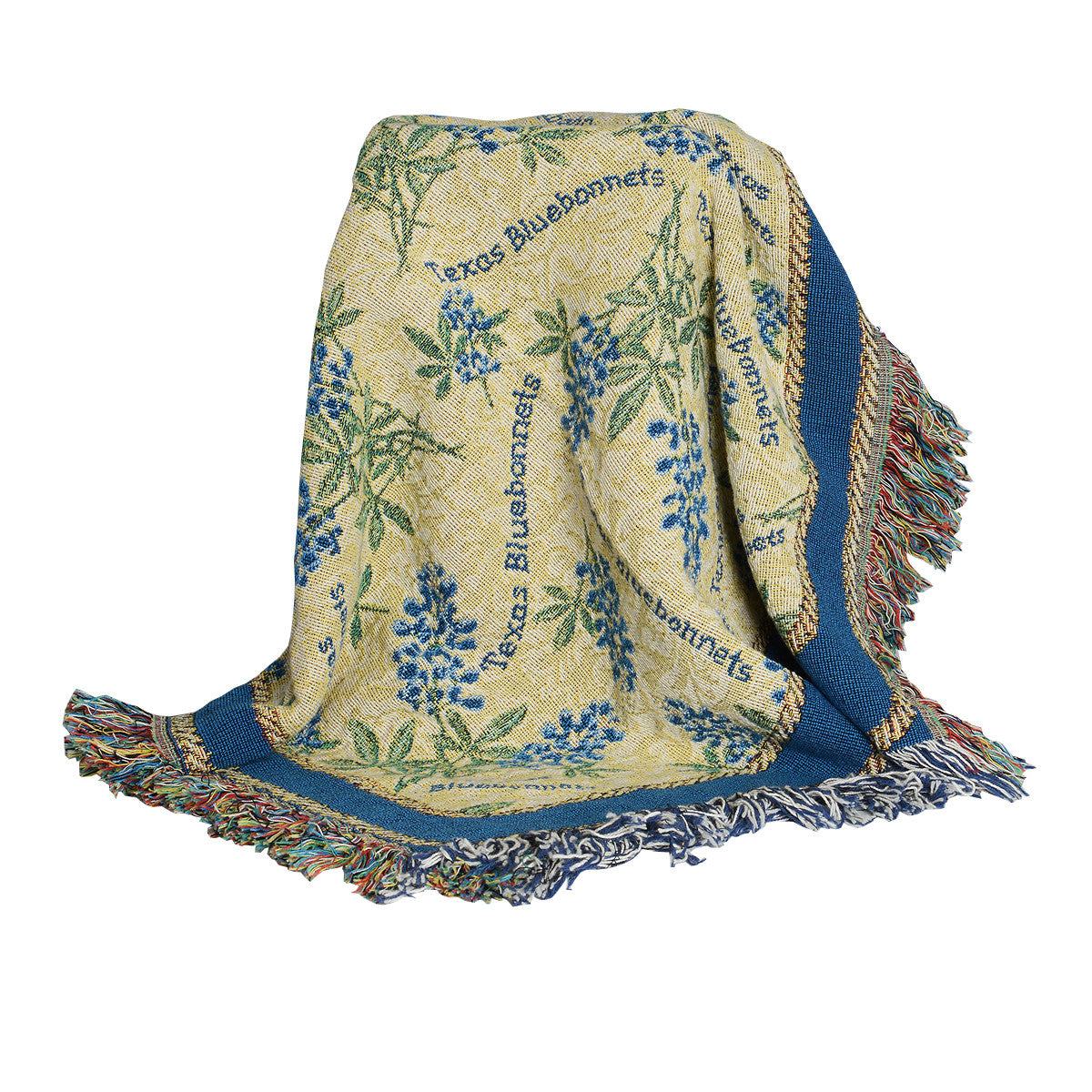 The Bluebonnet Tapestry throw features 100% soft cotton.