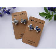 Remedy Designs Texas Shaped Pressed Bluebonnet Stud Earrings