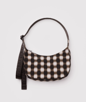 Baggu Small Nylon Crescent Bag - Blurred Gingham Brown