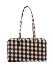 Baggu Medium Nylon Bowler Bag - Blurred Gingham Brown