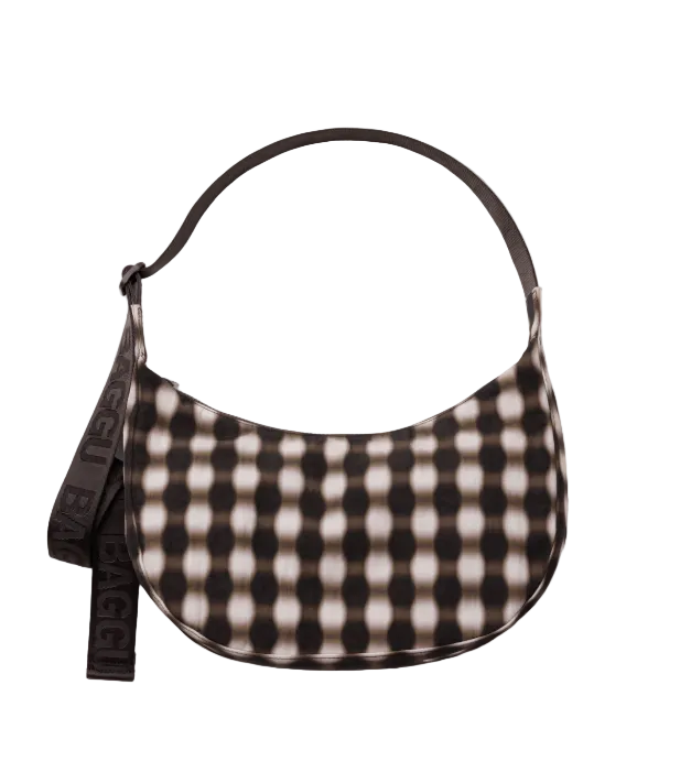 Baggu Medium Nylon Crescent Bag - Blurred Gingham Brown