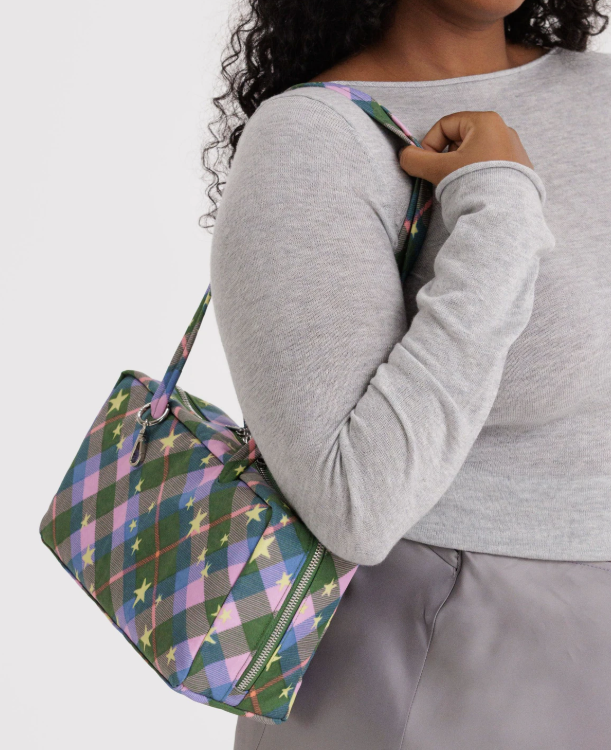Baggu Nylon Bowler Bag - Green Star Plaid