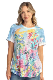 Jess & Jane Lavender Short Sleeve Burn Out Round Hem Top (AJ4-2170)
