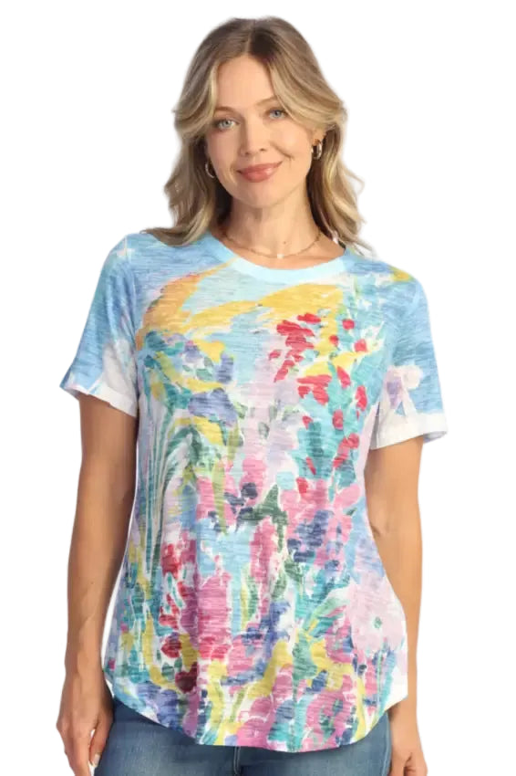 Jess & Jane Lavender Short Sleeve Burn Out Round Hem Top (AJ4-2170)