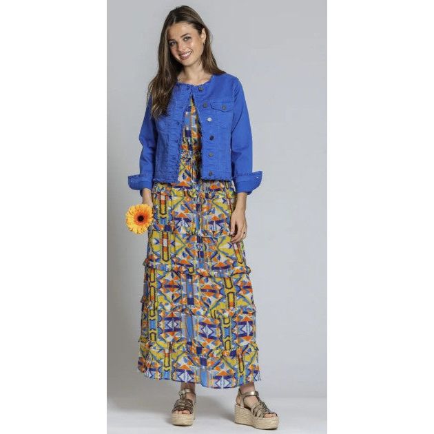 APNY Collarless Dazzling Blue Jacket with Frayed Detail