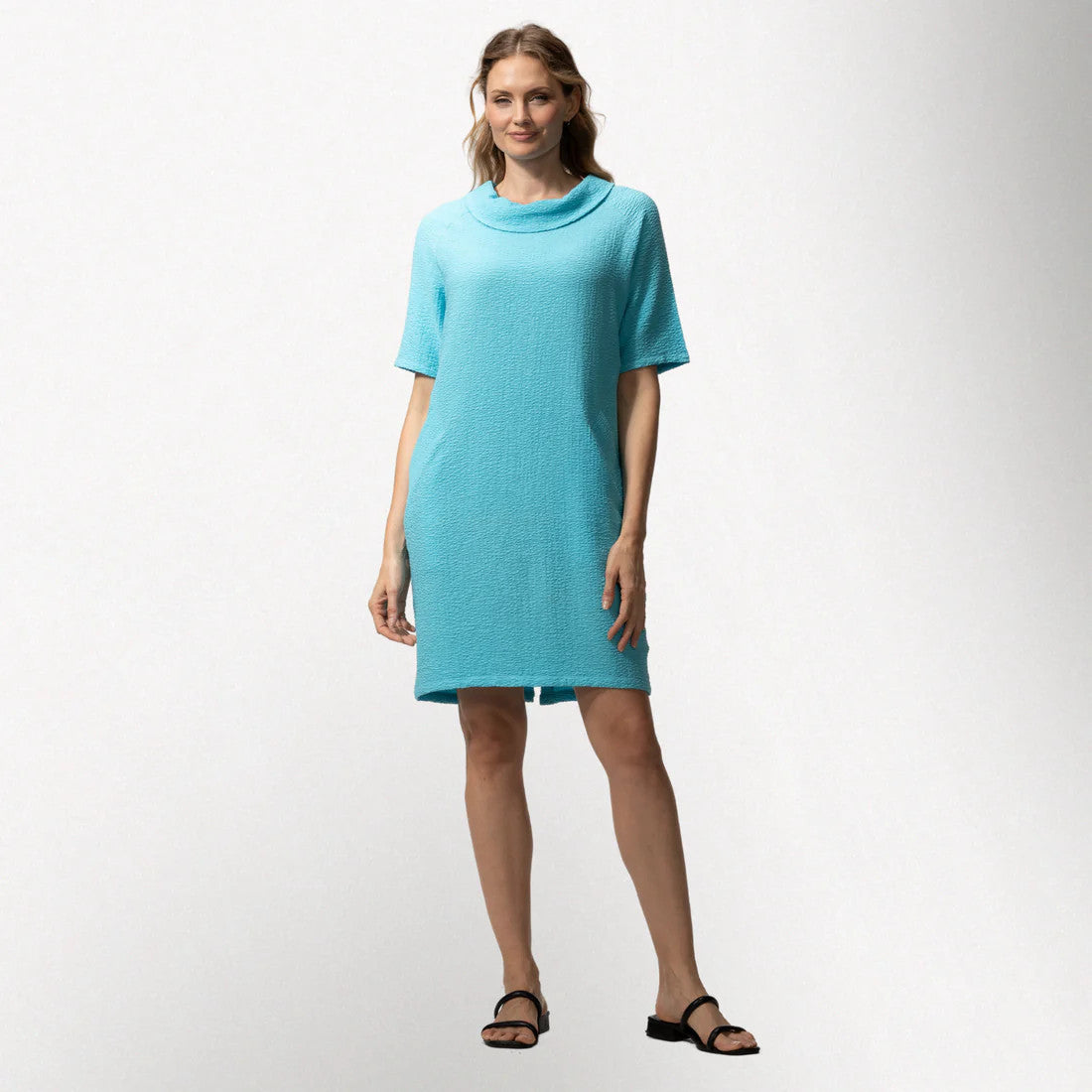 Toofan Cowl Neck Solid Aqua Dress