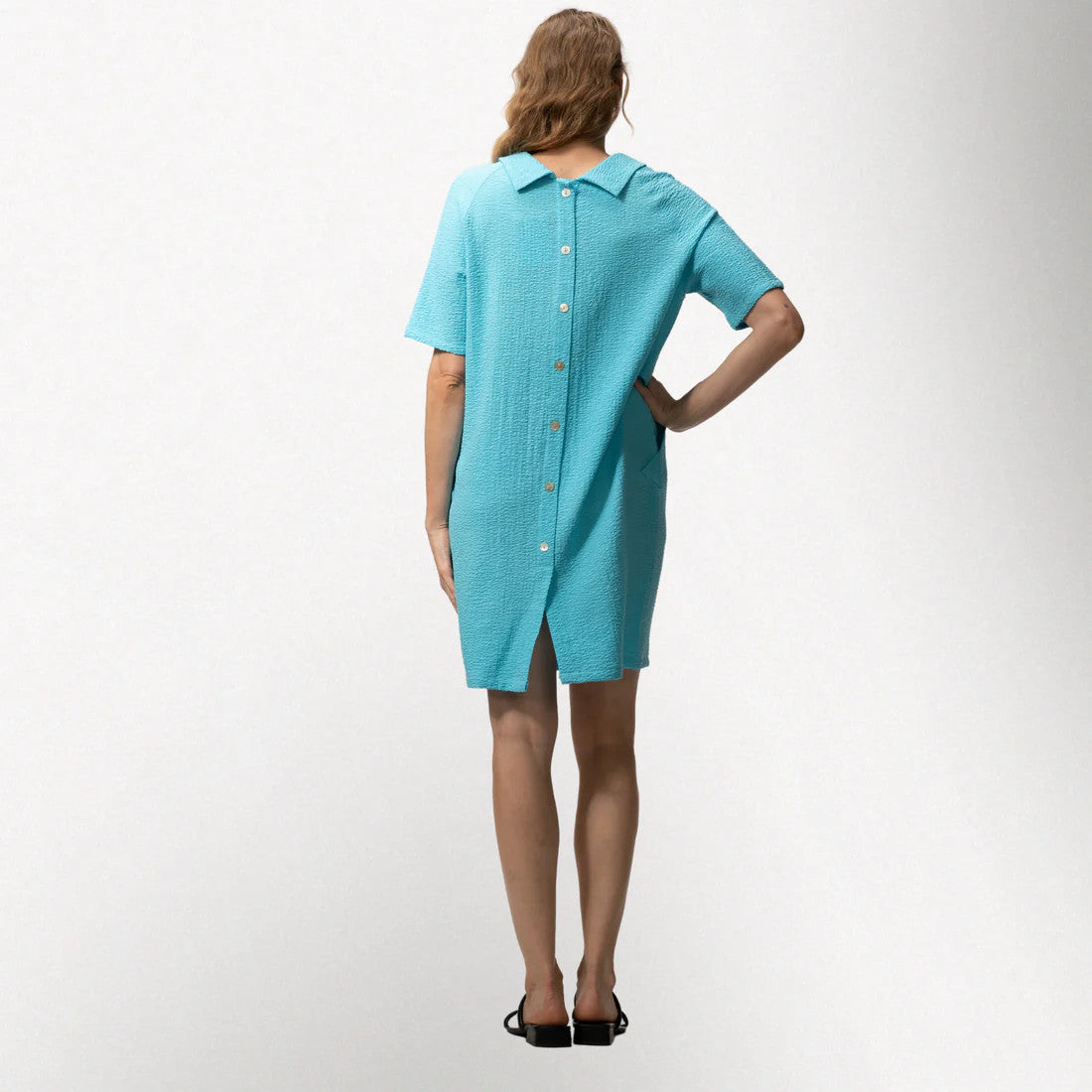 Toofan Cowl Neck Solid Aqua Dress