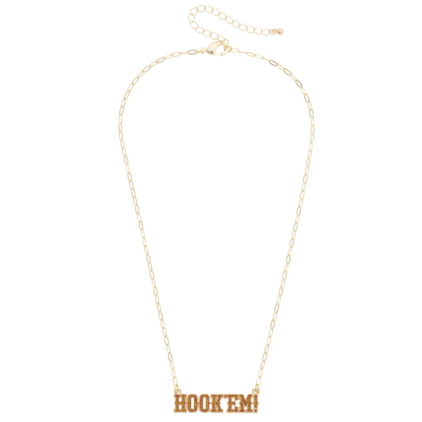 Texas Longhorn Canvas Style  Pave Outline Hook'em Necklace (27494N-Tex)