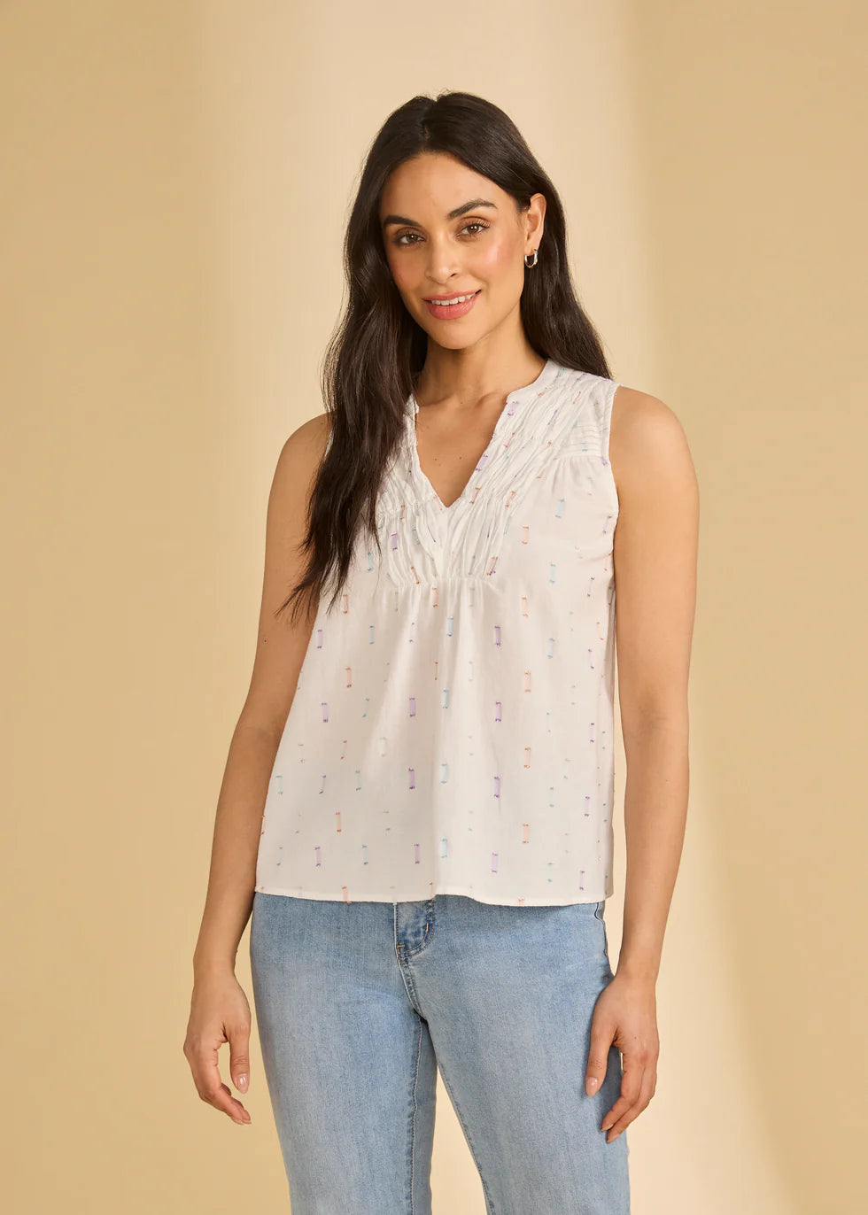 FDJ French Dressing Sleeveless V-neck Blouse (7387184) (White Sparkle)