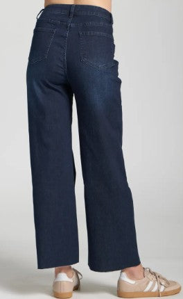 APNY Wide Leg Raw Hem Dark Indigo Crop Jeans (C67B)