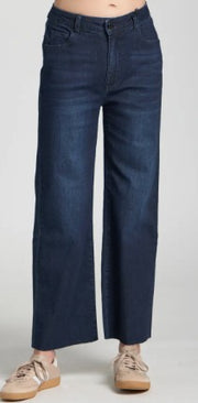 APNY Wide Leg Raw Hem Dark Indigo Crop Jeans (C67B)