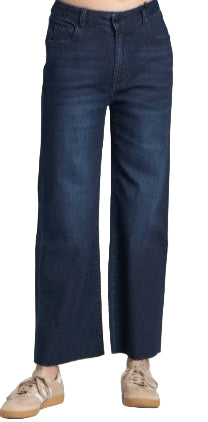 APNY Wide Leg Raw Hem Dark Indigo Crop Jeans (C67B)