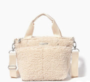 Baggallini Light Beige Faux Shearling Mini Carryall Tote