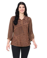 Parsley & Sage Carmen Vintage Wash Tonal Embroidery Shirt (GLD)