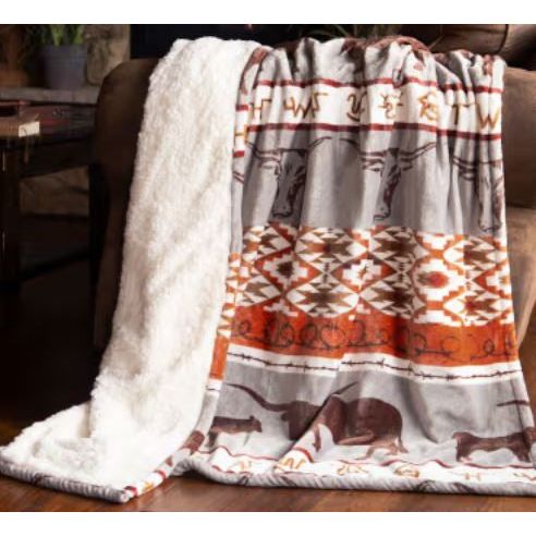 Longhorn Plush Sherpa Throw Blanket (JP968)