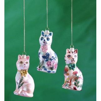 One Hundred 80 Degrees Floral Cat Glass Ornament (3 Styles) (CG0409)
