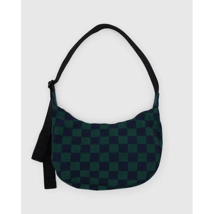 Baggu Medium Nylon Crescent Bag - Navy & Green Check