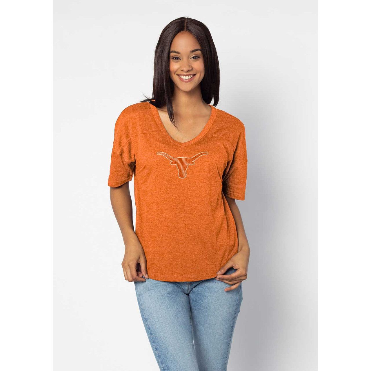 Texas Longhorn Logo Burnt Orange + Silver Rhinestone Tee