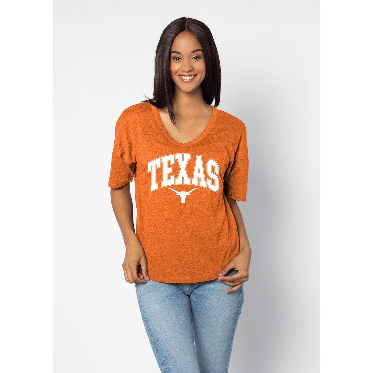 Texas Longhorn Screen Logo V-Neck Jersey Tee (2109-02)