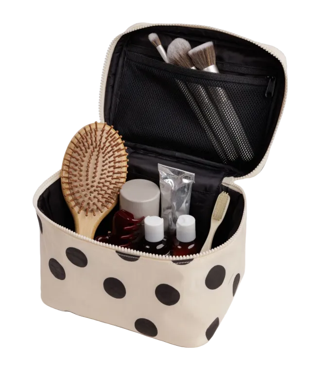 Baggu Large Cosmetic Case - Cream and Black Polka Dot
