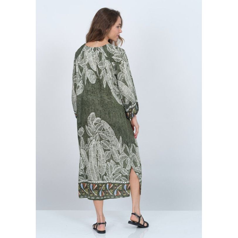 Lior Jungle Garden Print Drawstring Neck Long Dress