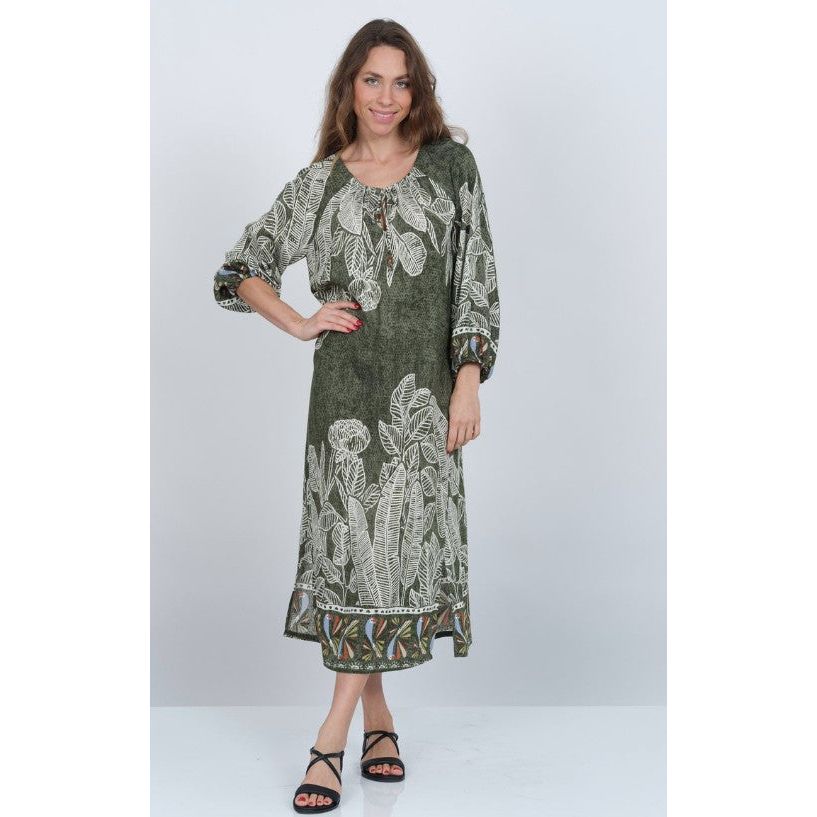 Lior Jungle Garden Print Drawstring Neck Long Dress