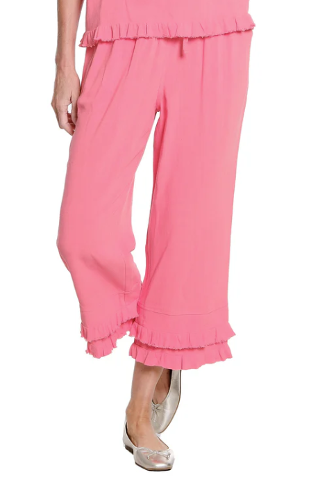 Slimsation Petite Double Ruffle Hem Drawstring Crop Pant (M26721PP)(Coral Pink)