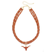 Texas Longhorn Canvas Style Multi-Strand Beaded Logo Necklace (27506N-TEX)(Burnt Orange)(Copy)
