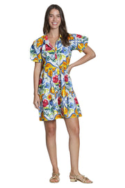 APNY Flounce Puff Sleeve Shirt Dress  (T104p/c-388d/CT) (Blue Multi )