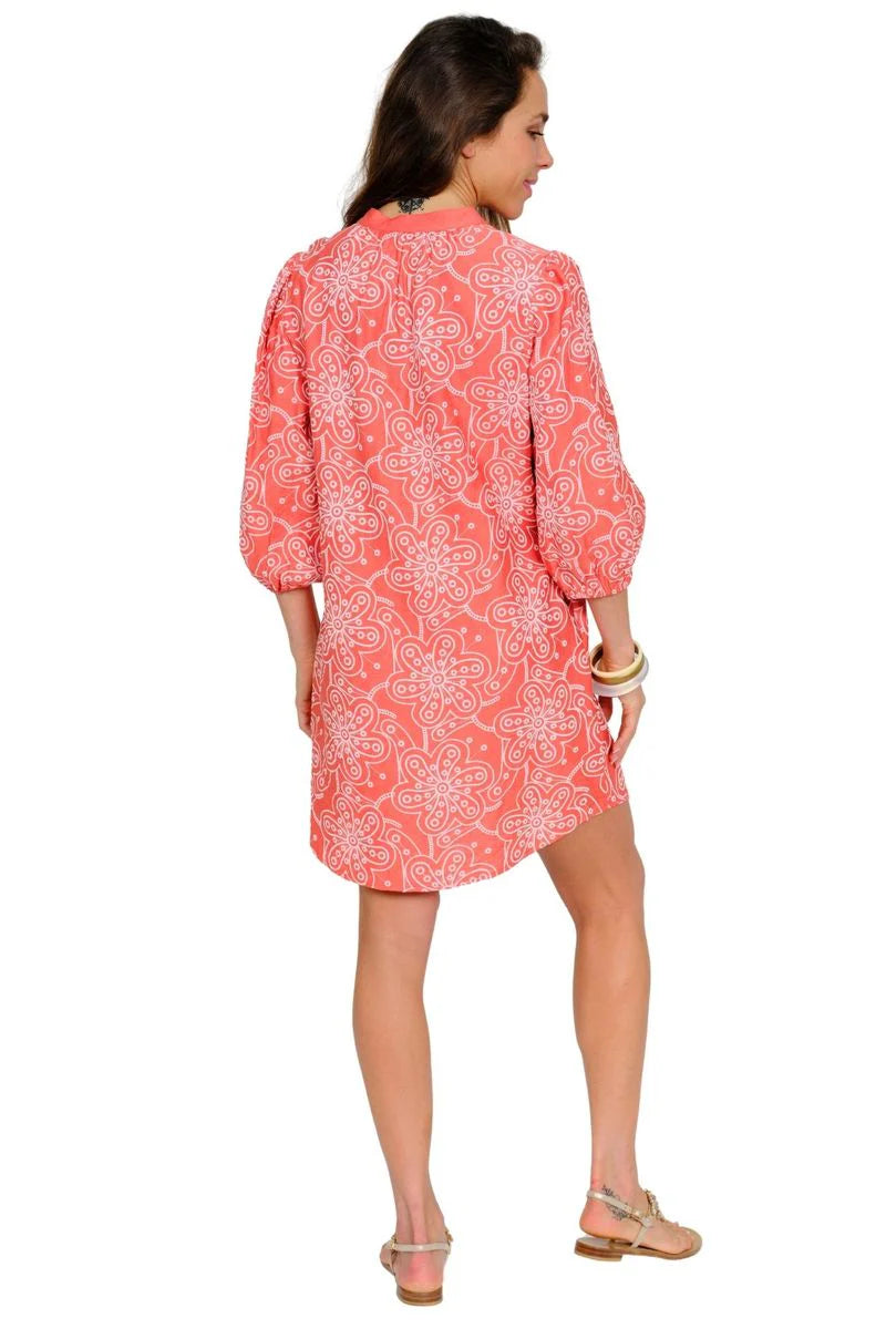 Lior Allover Embroidered Knee length Dress (Debbie-8)(Coral)