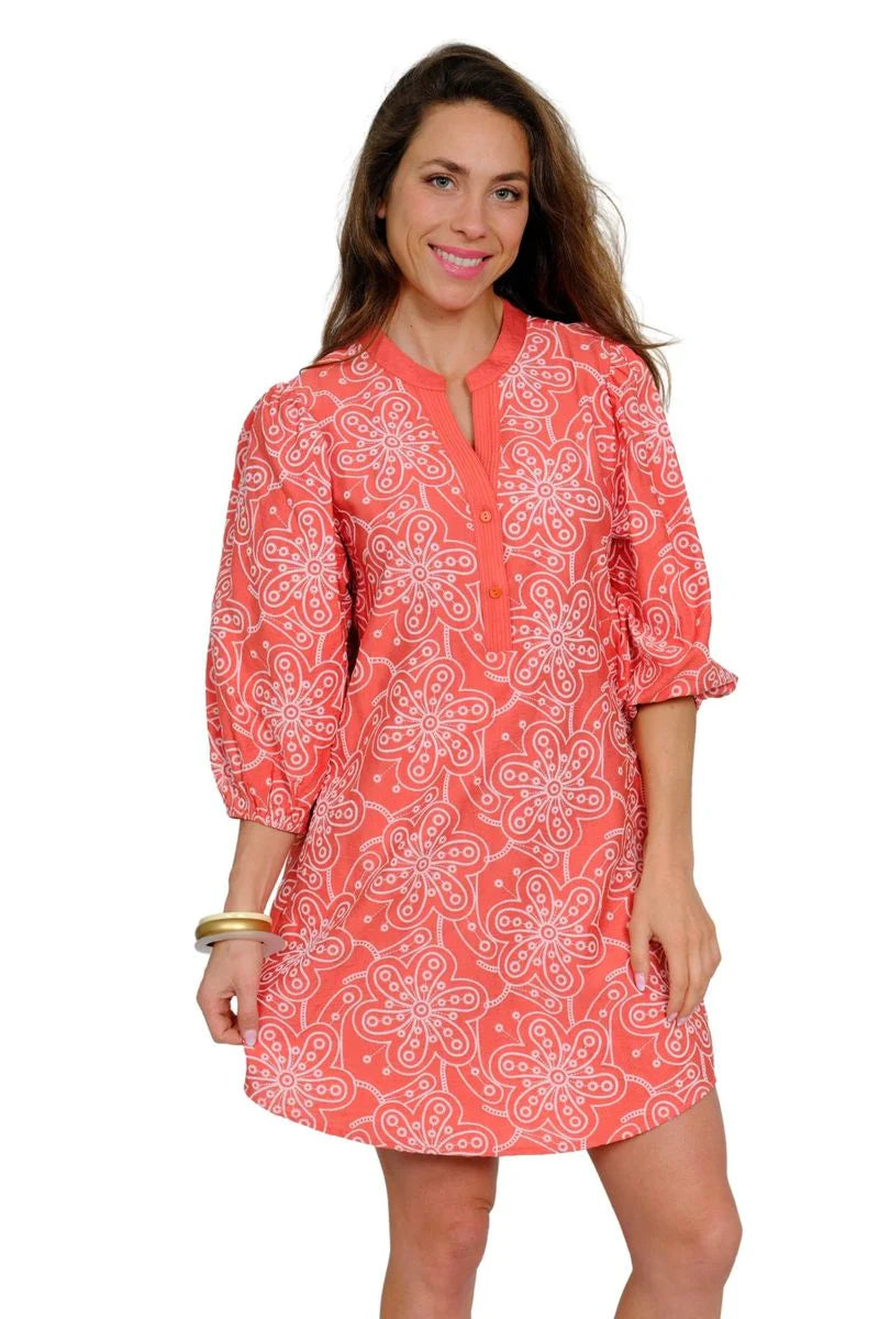 Lior Allover Embroidered Knee length Dress (Debbie-8)(Coral)
