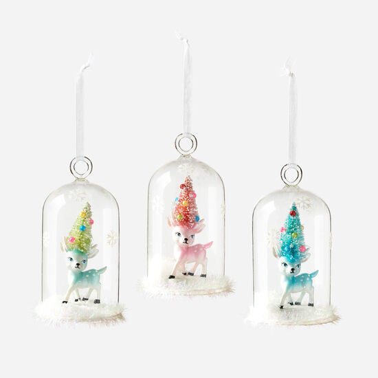 Deer with Tree Hat Glass Dome Ornament (3 Colors)(NT0758)