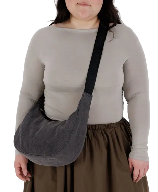 Baggu Medium Denim Crescent Bag - Washed Black Denim