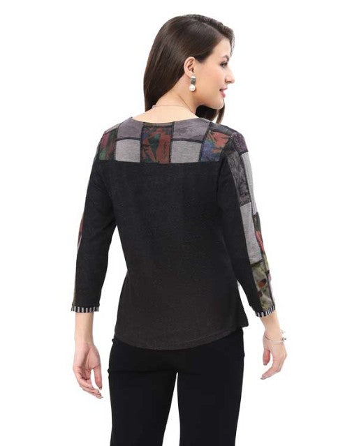 Parsley & Sage Diane Geo Print Button Top (GRY)