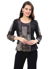 Parsley & Sage Diane Geo Print Button Top (GRY)