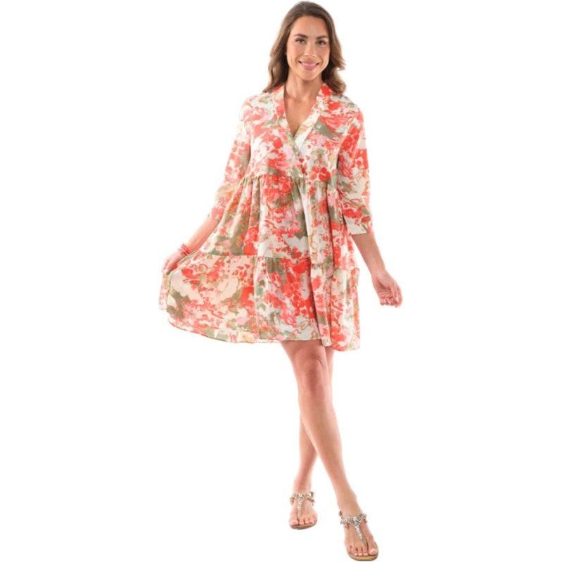 Lior Dolly Coral Floral Tiered Dress