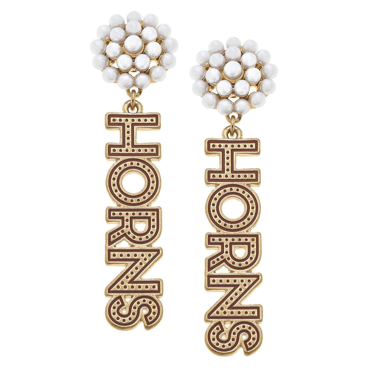 Texas Longhorns Canvas Pearl Cluster HORNS Post Drop Earrings (GLD) (24106E-TEX)