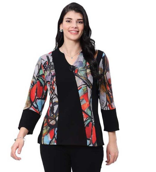 Parsley & Sage Dylan Abstract Print Notch V-Neck Top (MULTI)