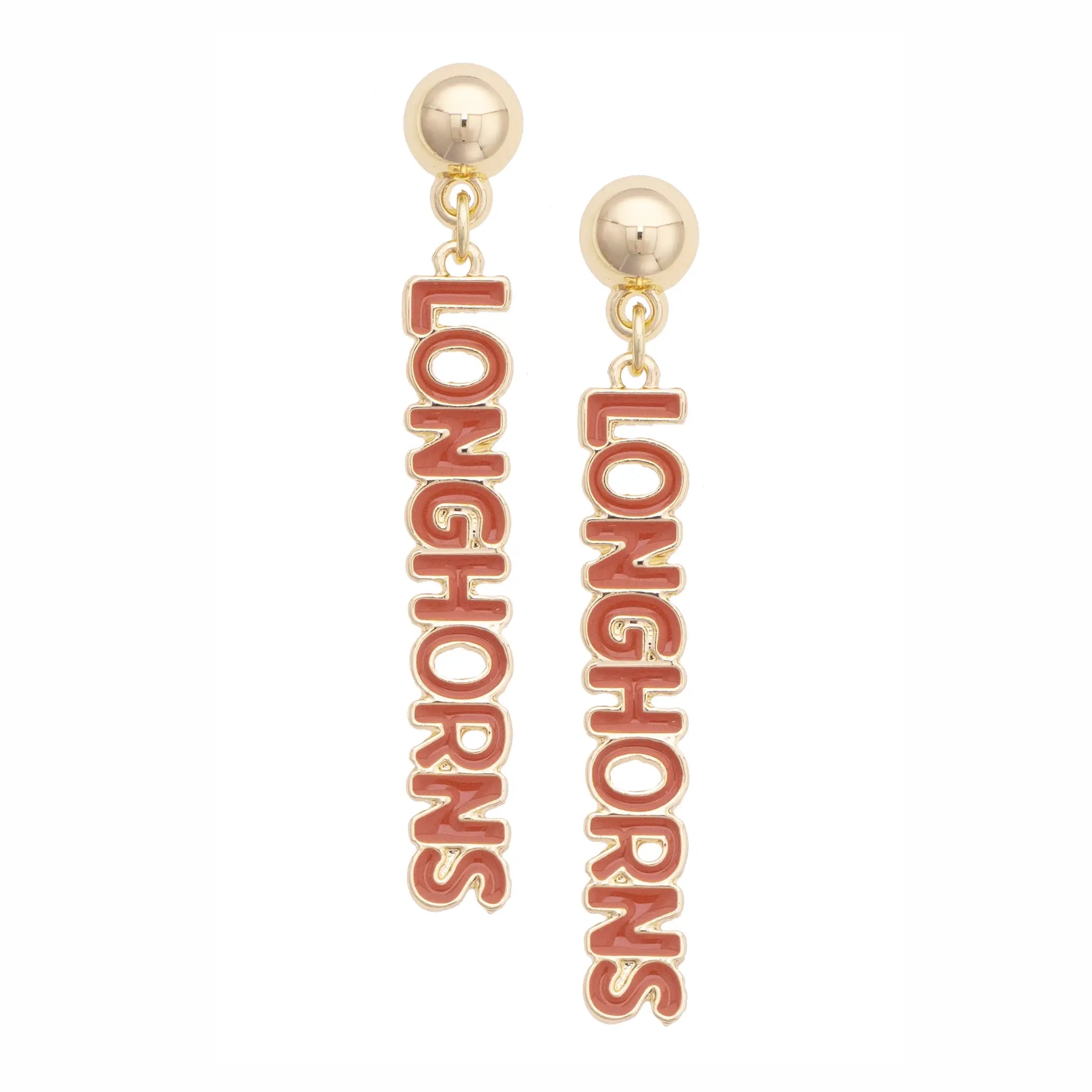 Texas Longhorn Canvas Style Puffy Enamel Longhorns Earring (27497E-TEX)
