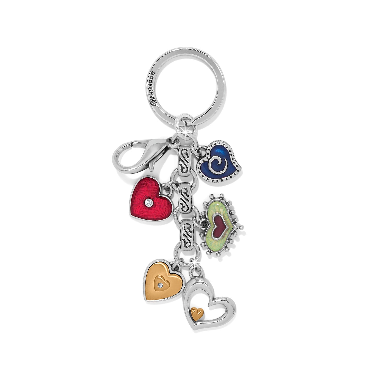 Brighton One Heart Charms Silver Multi Key Fob