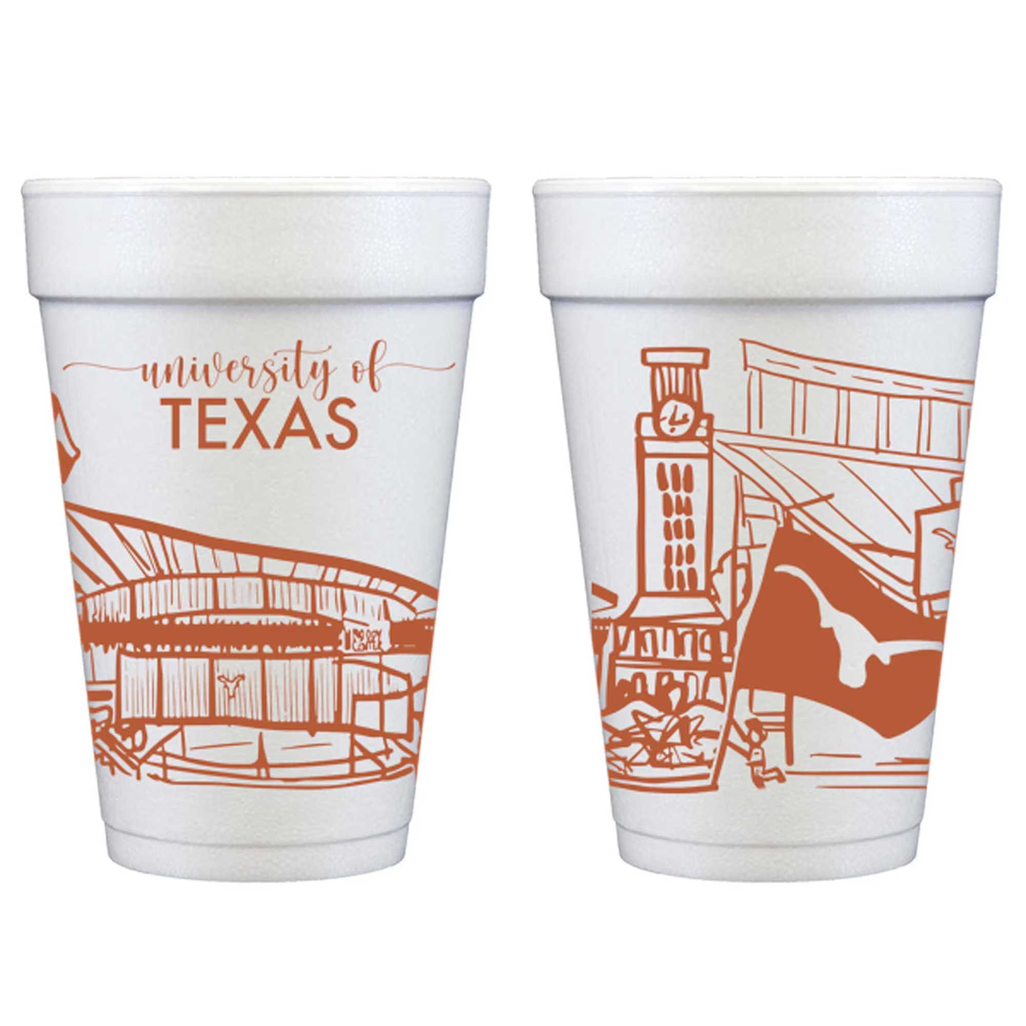 Texas longhorn Foam Cup 10 Pack ( University of Texas Skyline)(01R-TXU-10-W)